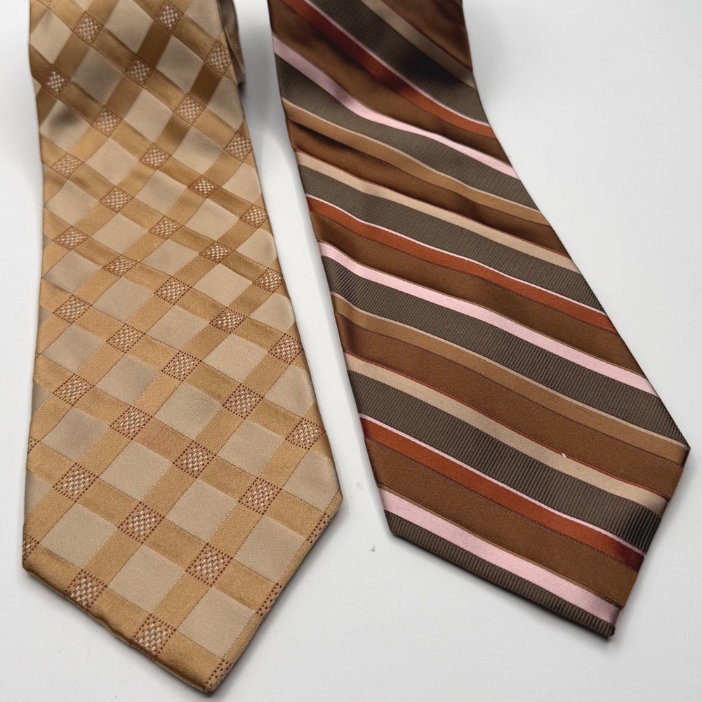 Calvin Klein Necktie Lot of 2 Mens Striped Checkered Silk ties academia